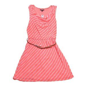 NWT Express Dress Womens L Neon Peach Sleeveless Cowl Neck Belted Career…
